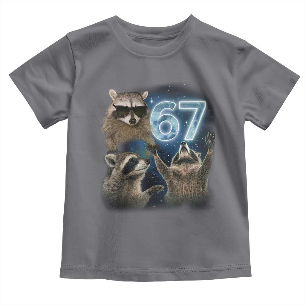 Funny 67 Raccoon Meme Toddler T Shirt Howling at The Moon Funny Six Seven Weird Cursed - Wonder Print Shop