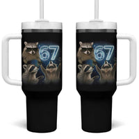 Funny 67 Raccoon Meme Tumbler With Handle Howling at The Moon Funny Six Seven Weird Cursed - Wonder Print Shop