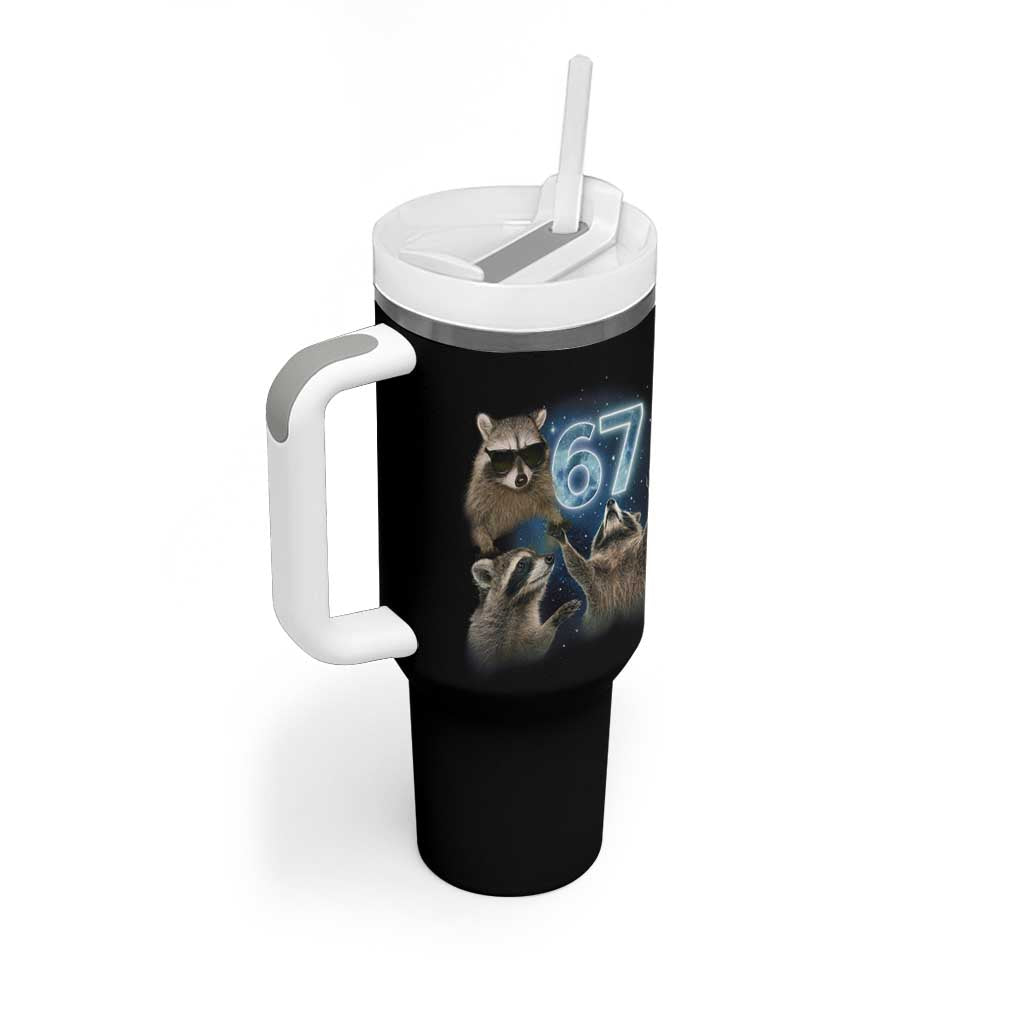 Funny 67 Raccoon Meme Tumbler With Handle Howling at The Moon Funny Six Seven Weird Cursed - Wonder Print Shop