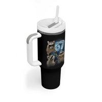 Funny 67 Raccoon Meme Tumbler With Handle Howling at The Moon Funny Six Seven Weird Cursed - Wonder Print Shop