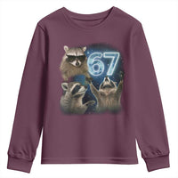 Funny 67 Raccoon Meme Youth Sweatshirt Howling at The Moon Funny Six Seven Weird Cursed - Wonder Print Shop