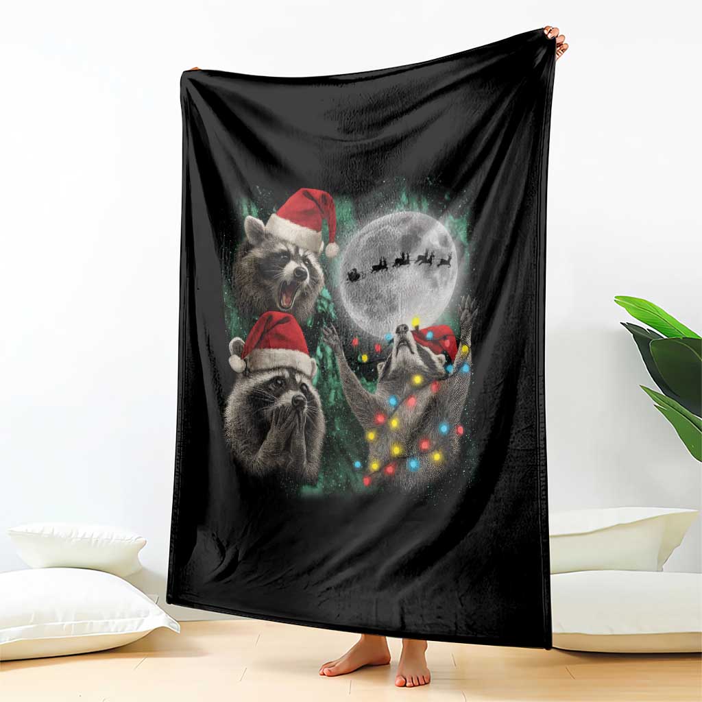 3 Raccoons Howling At Moon Christmas Throw Blanket Funny Weird Cursed Meme - Wonder Print Shop
