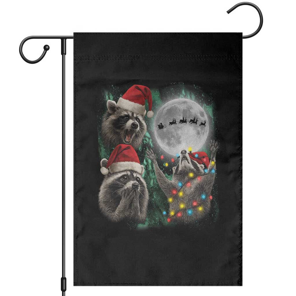3 Raccoons Howling At Moon Christmas Garden Flag Funny Weird Cursed Meme - Wonder Print Shop