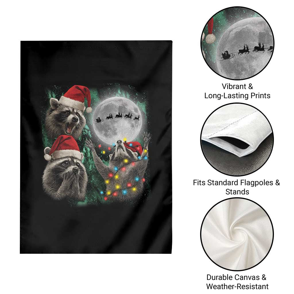 3 Raccoons Howling At Moon Christmas Garden Flag Funny Weird Cursed Meme - Wonder Print Shop