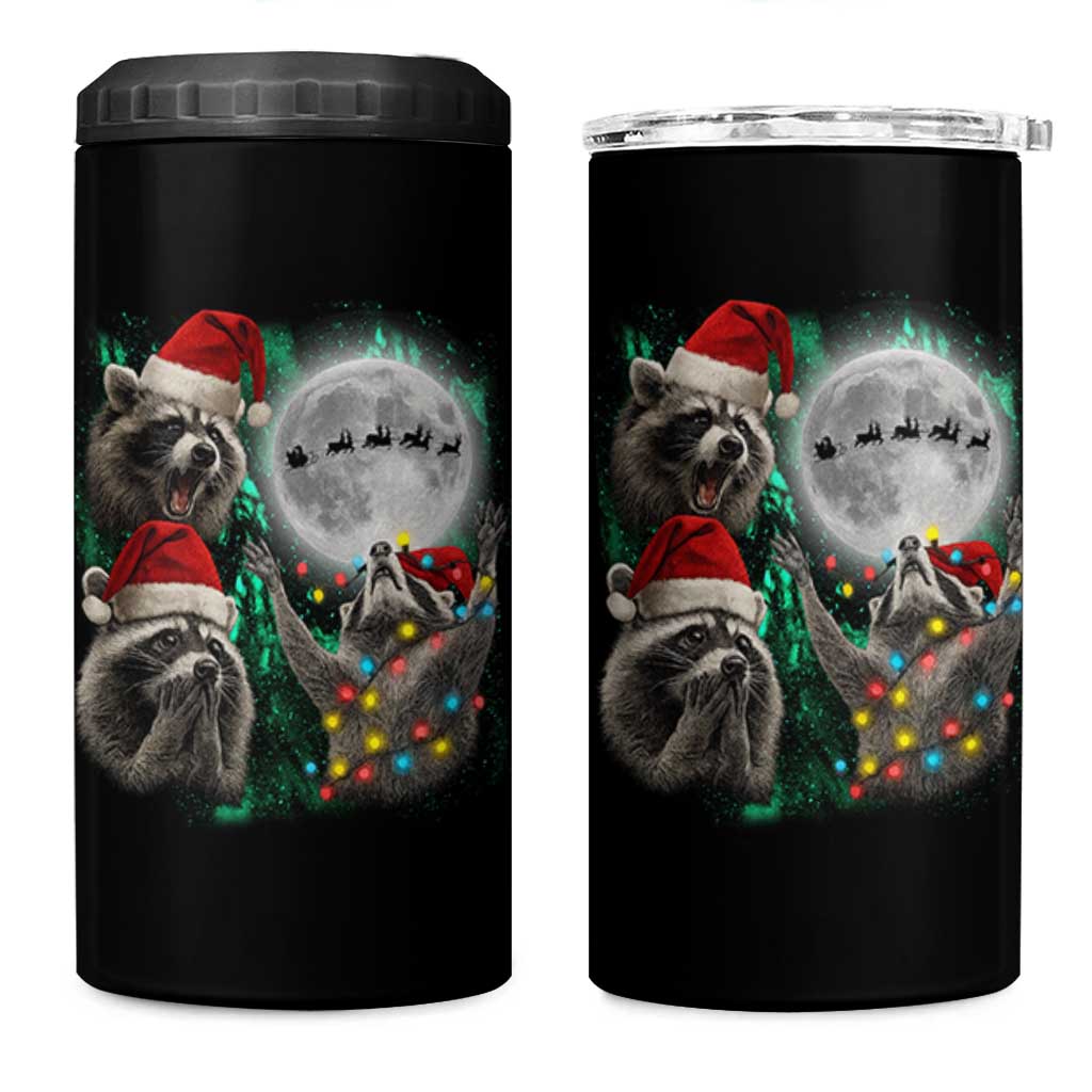3 Raccoons Howling At Moon Christmas 4 in 1 Can Cooler Tumbler Funny Weird Cursed Meme - Wonder Print Shop