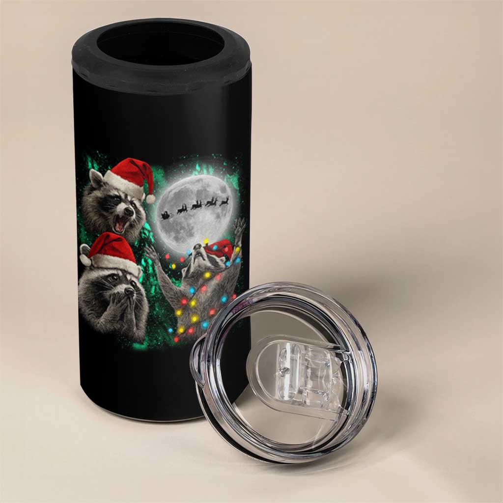 3 Raccoons Howling At Moon Christmas 4 in 1 Can Cooler Tumbler Funny Weird Cursed Meme - Wonder Print Shop