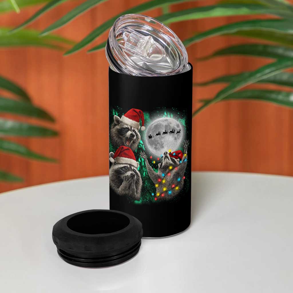 3 Raccoons Howling At Moon Christmas 4 in 1 Can Cooler Tumbler Funny Weird Cursed Meme - Wonder Print Shop