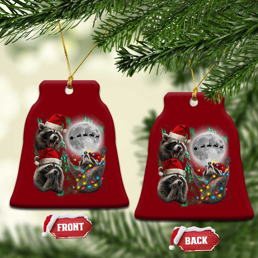 3 Raccoons Howling At Moon Christmas Ceramic Ornament Funny Weird Cursed Meme - Wonder Print Shop