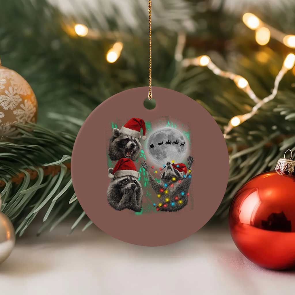 3 Raccoons Howling At Moon Christmas Ceramic Ornament Funny Weird Cursed Meme - Wonder Print Shop