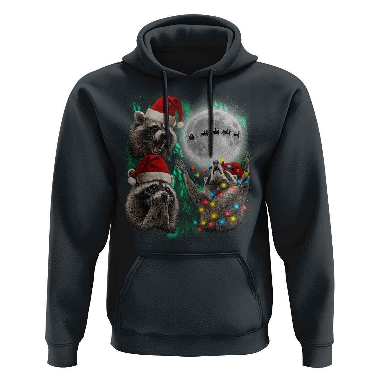 3 Raccoons Howling At Moon Christmas Hoodie Funny Weird Cursed Meme - Wonder Print Shop