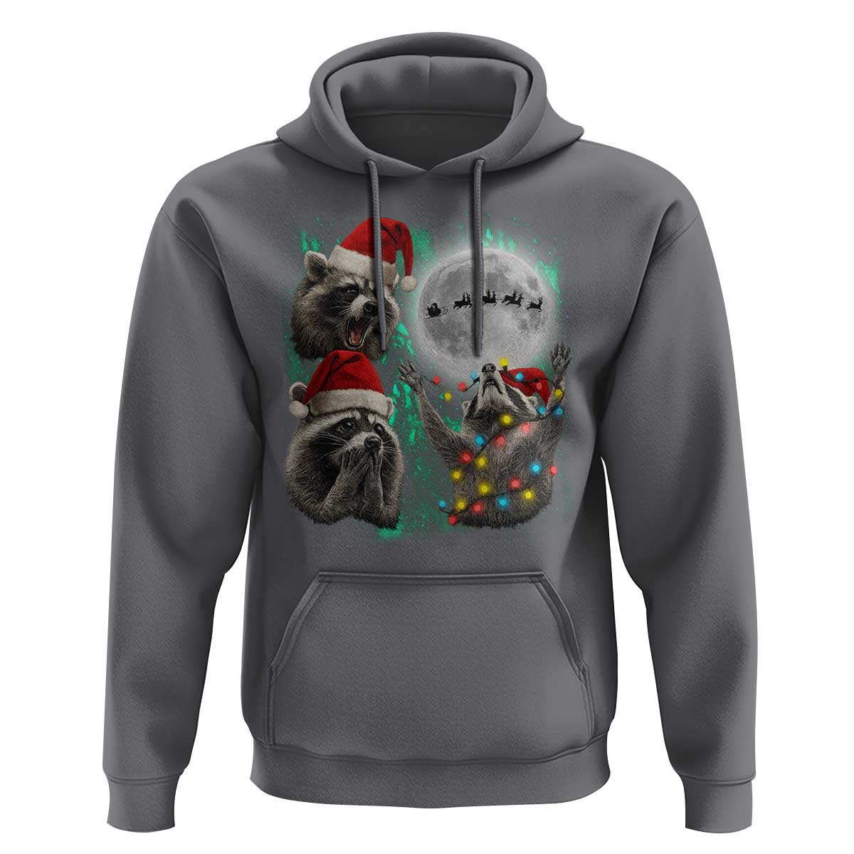 3 Raccoons Howling At Moon Christmas Hoodie Funny Weird Cursed Meme - Wonder Print Shop