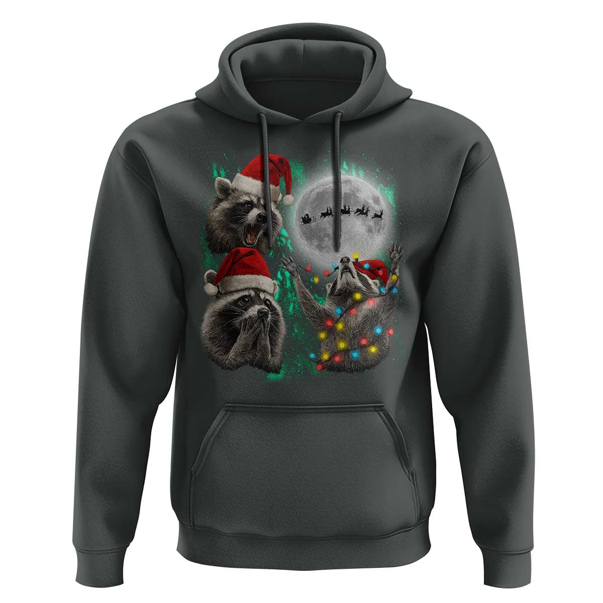 3 Raccoons Howling At Moon Christmas Hoodie Funny Weird Cursed Meme - Wonder Print Shop