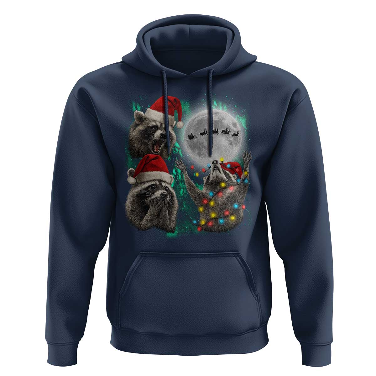 3 Raccoons Howling At Moon Christmas Hoodie Funny Weird Cursed Meme - Wonder Print Shop