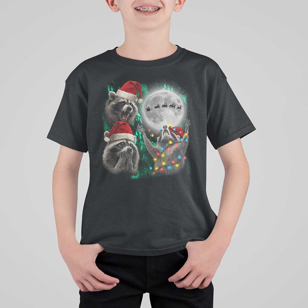 3 Raccoons Howling At Moon Christmas T Shirt For Kid Funny Weird Cursed Meme - Wonder Print Shop