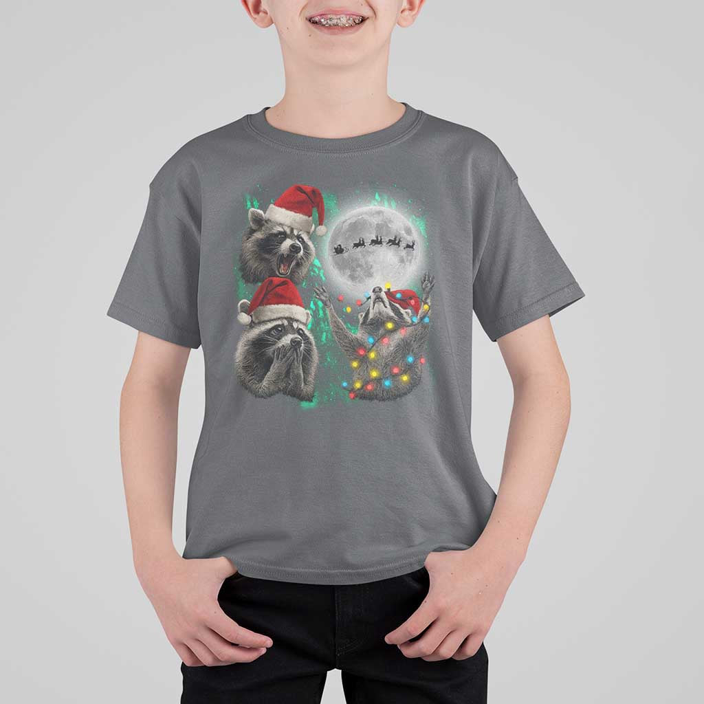 3 Raccoons Howling At Moon Christmas T Shirt For Kid Funny Weird Cursed Meme - Wonder Print Shop