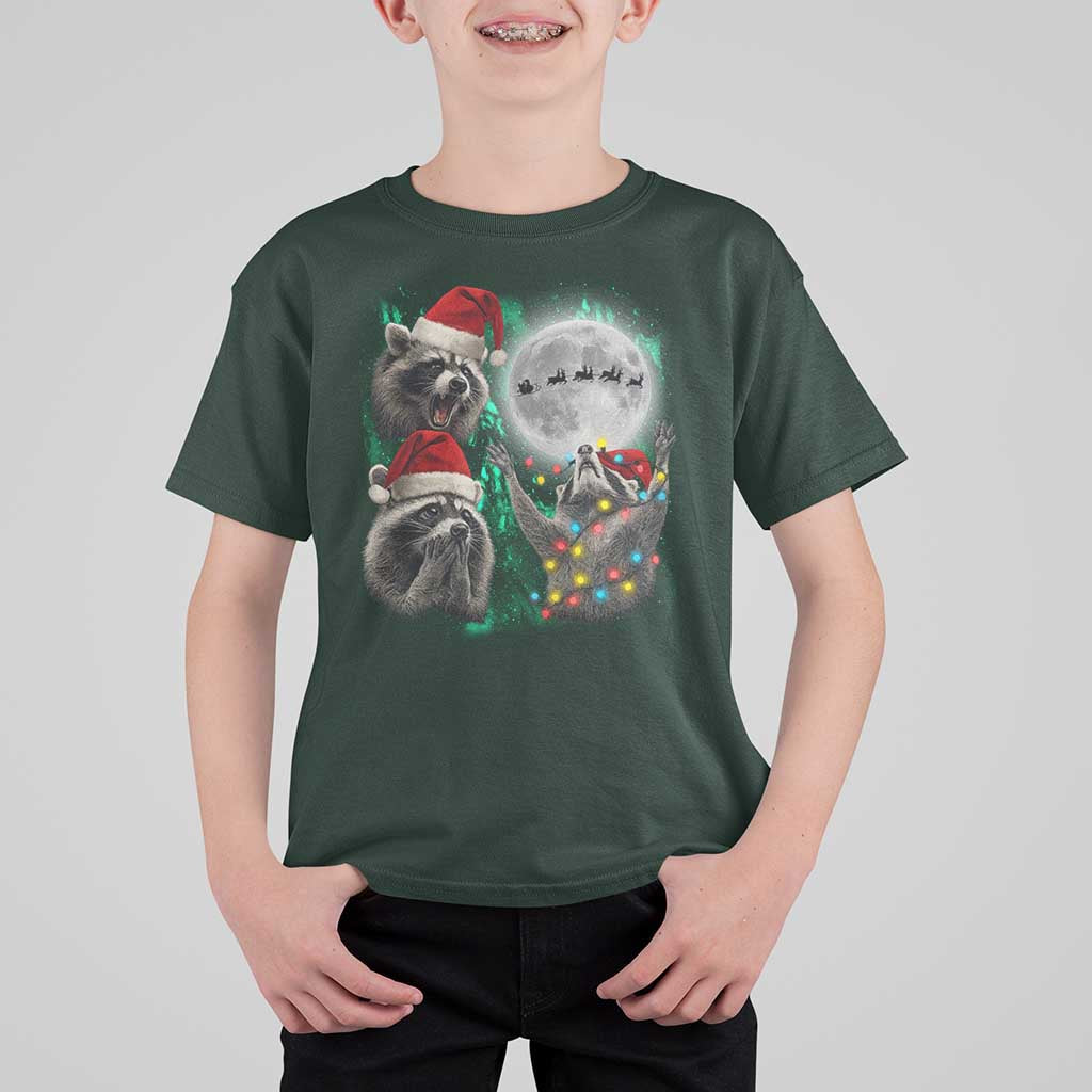 3 Raccoons Howling At Moon Christmas T Shirt For Kid Funny Weird Cursed Meme - Wonder Print Shop