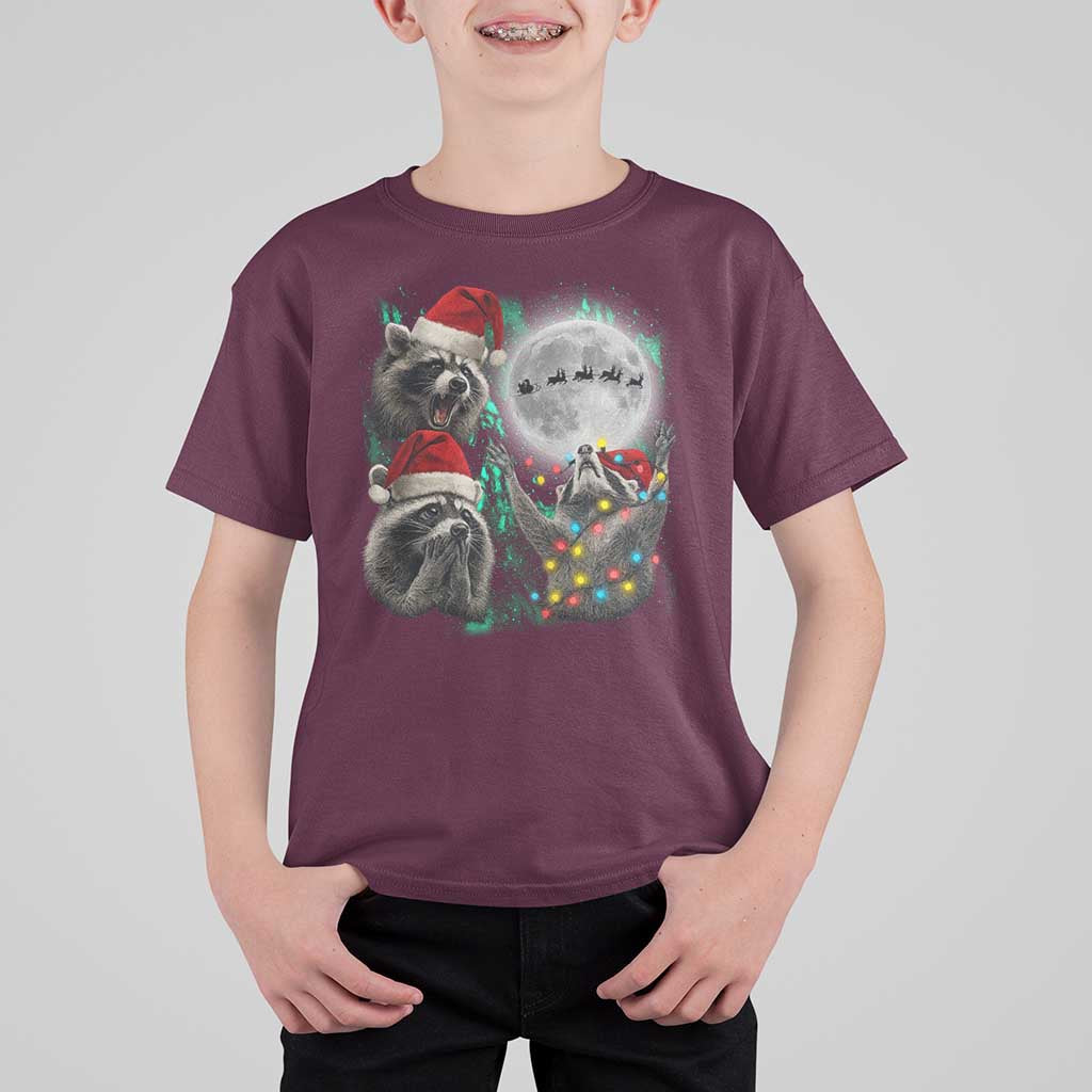 3 Raccoons Howling At Moon Christmas T Shirt For Kid Funny Weird Cursed Meme - Wonder Print Shop