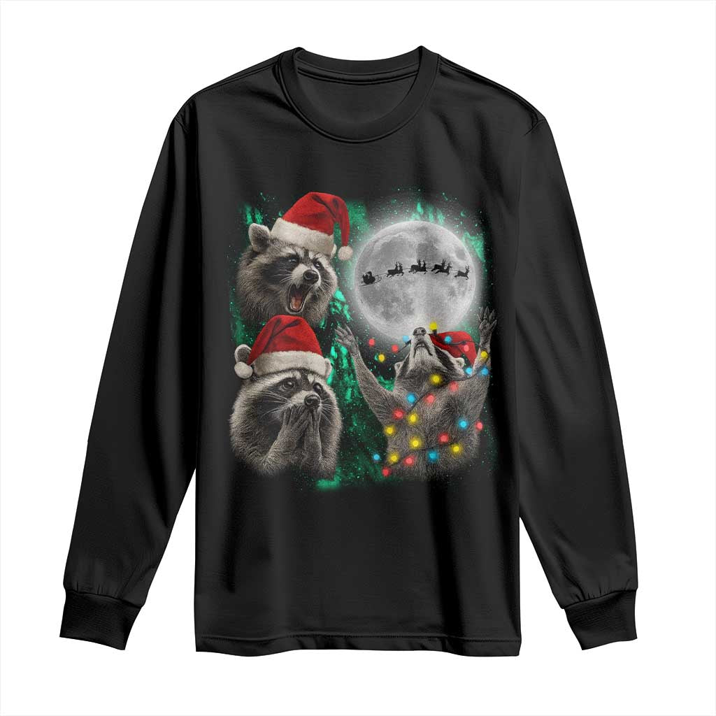 3 Raccoons Howling At Moon Christmas Long Sleeve Shirt Funny Weird Cursed Meme - Wonder Print Shop