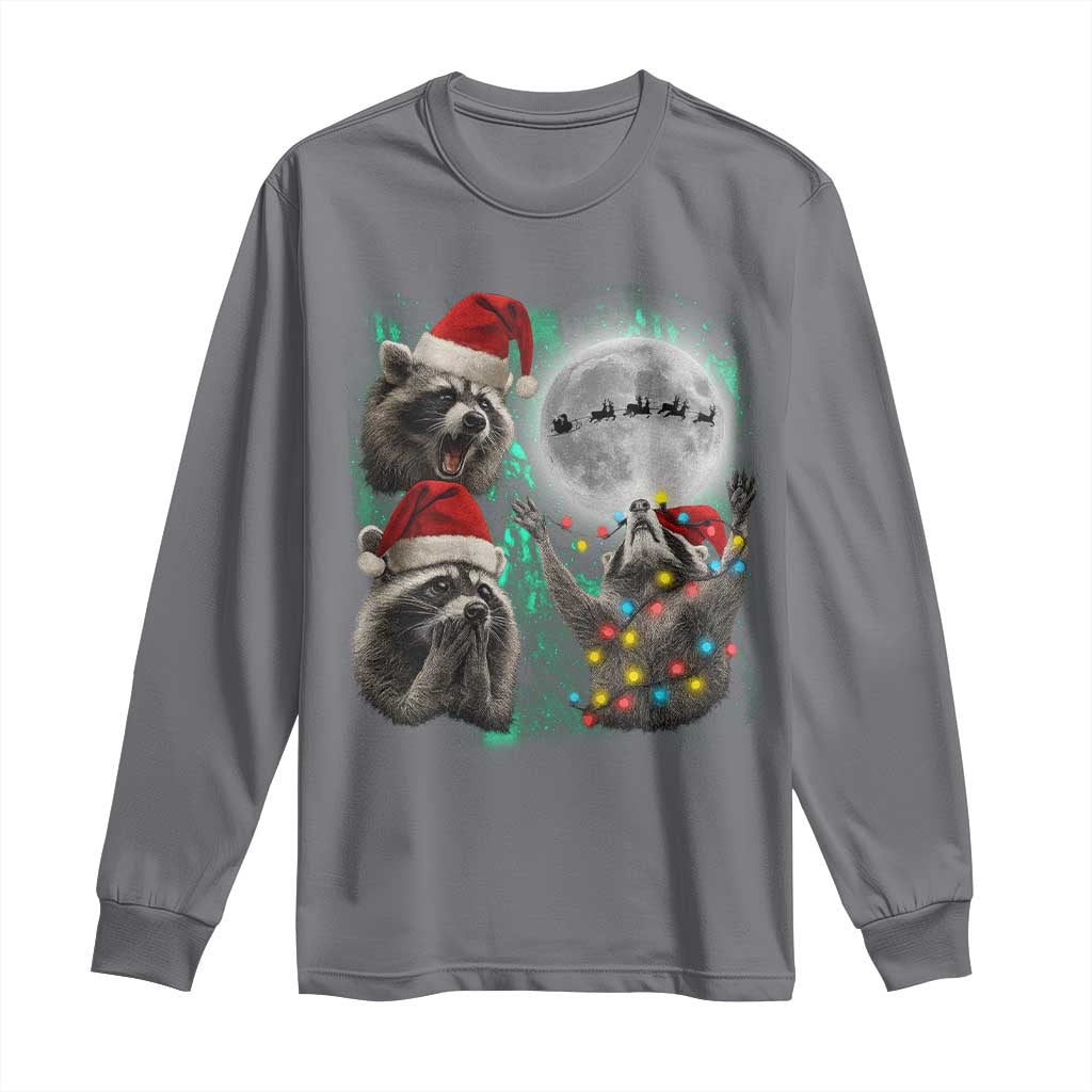 3 Raccoons Howling At Moon Christmas Long Sleeve Shirt Funny Weird Cursed Meme - Wonder Print Shop