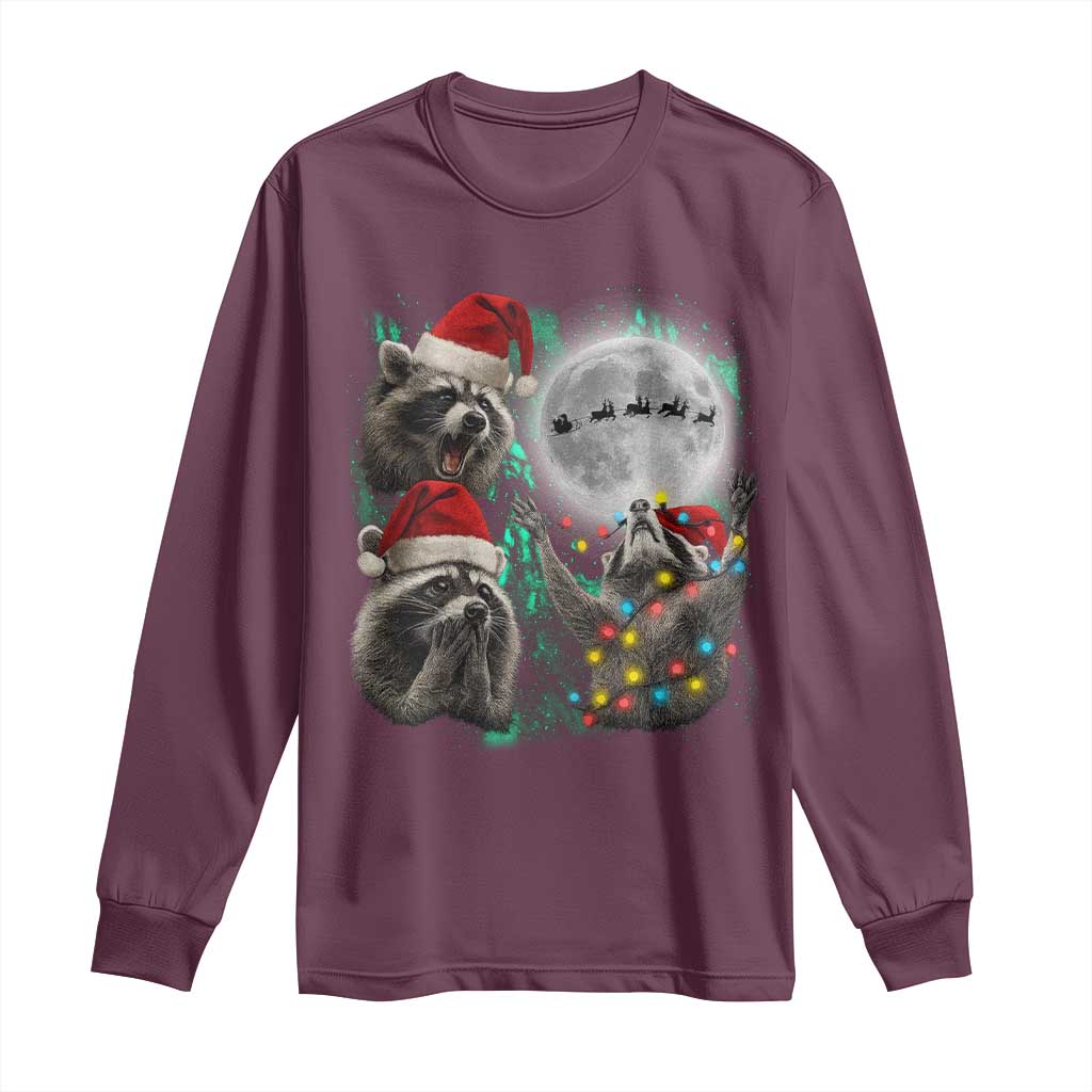 3 Raccoons Howling At Moon Christmas Long Sleeve Shirt Funny Weird Cursed Meme - Wonder Print Shop