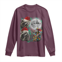 3 Raccoons Howling At Moon Christmas Long Sleeve Shirt Funny Weird Cursed Meme - Wonder Print Shop