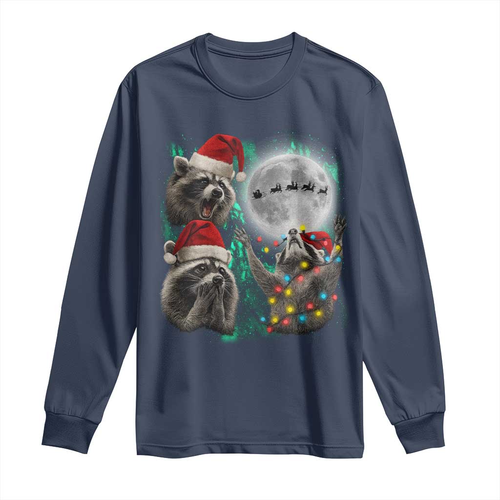 3 Raccoons Howling At Moon Christmas Long Sleeve Shirt Funny Weird Cursed Meme - Wonder Print Shop