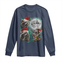 3 Raccoons Howling At Moon Christmas Long Sleeve Shirt Funny Weird Cursed Meme - Wonder Print Shop