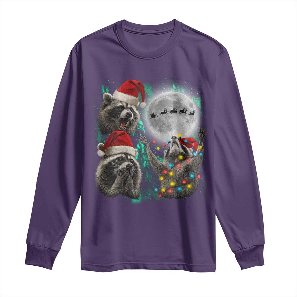3 Raccoons Howling At Moon Christmas Long Sleeve Shirt Funny Weird Cursed Meme - Wonder Print Shop