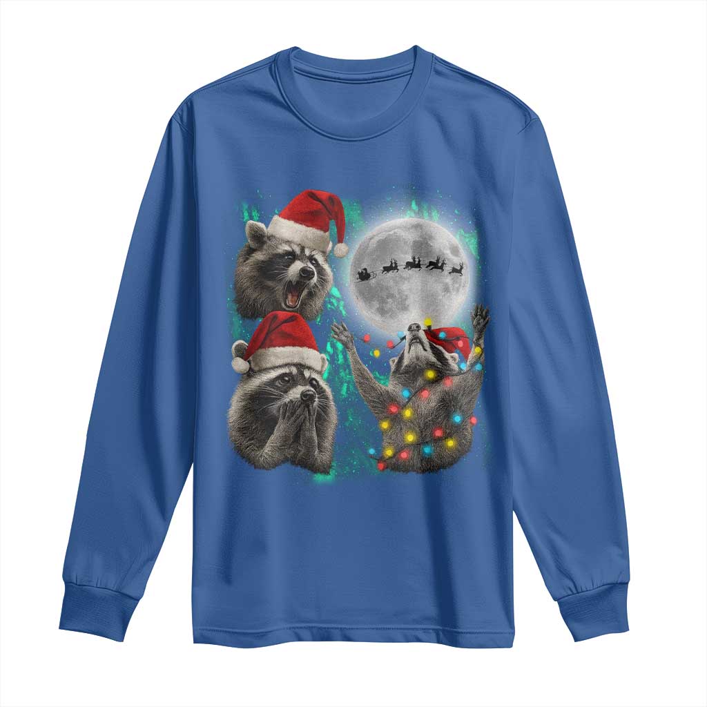 3 Raccoons Howling At Moon Christmas Long Sleeve Shirt Funny Weird Cursed Meme - Wonder Print Shop