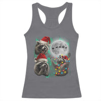 3 Raccoons Howling At Moon Christmas Racerback Tank Top Funny Weird Cursed Meme - Wonder Print Shop