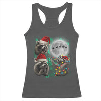 3 Raccoons Howling At Moon Christmas Racerback Tank Top Funny Weird Cursed Meme - Wonder Print Shop