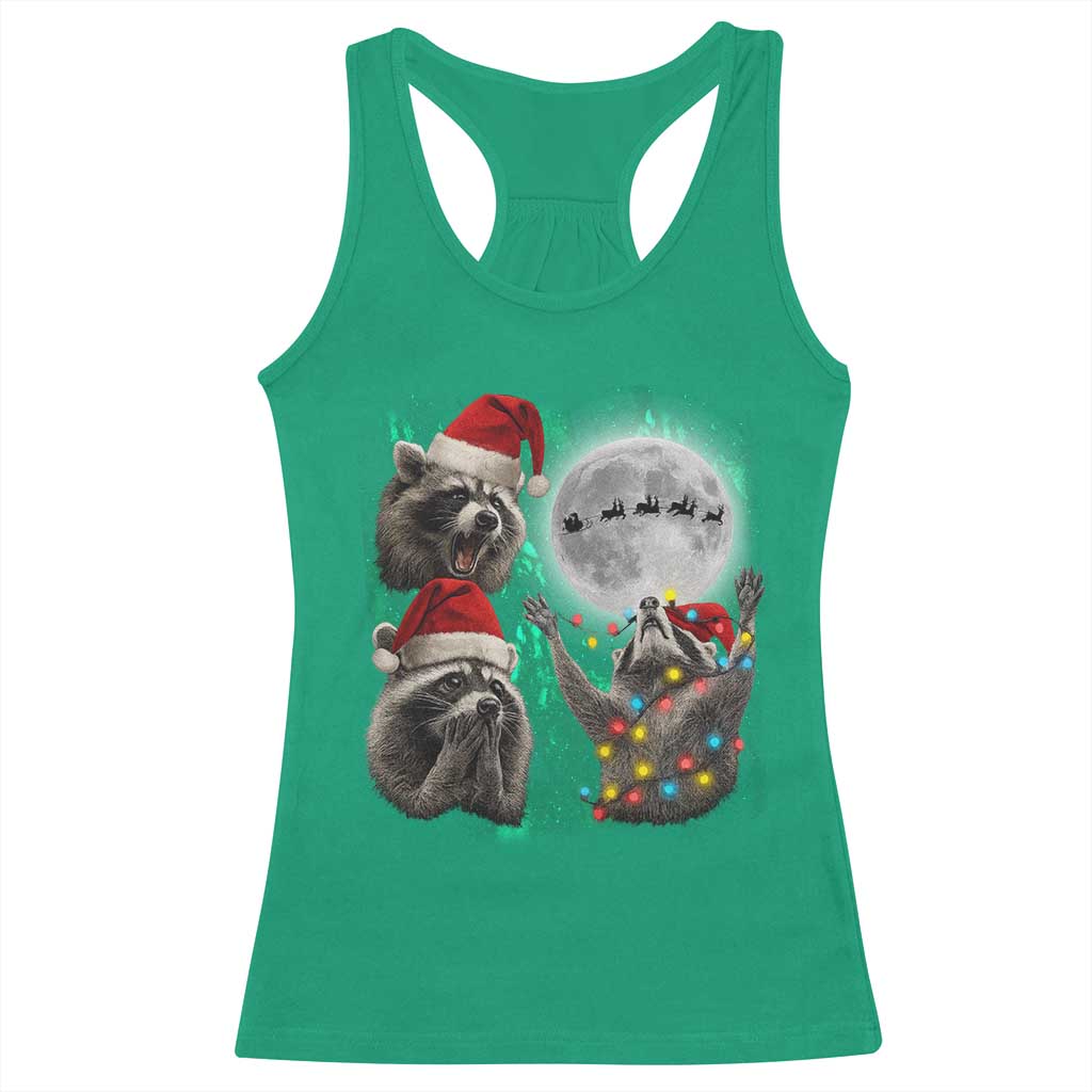 3 Raccoons Howling At Moon Christmas Racerback Tank Top Funny Weird Cursed Meme - Wonder Print Shop