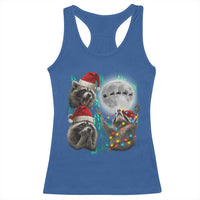3 Raccoons Howling At Moon Christmas Racerback Tank Top Funny Weird Cursed Meme - Wonder Print Shop
