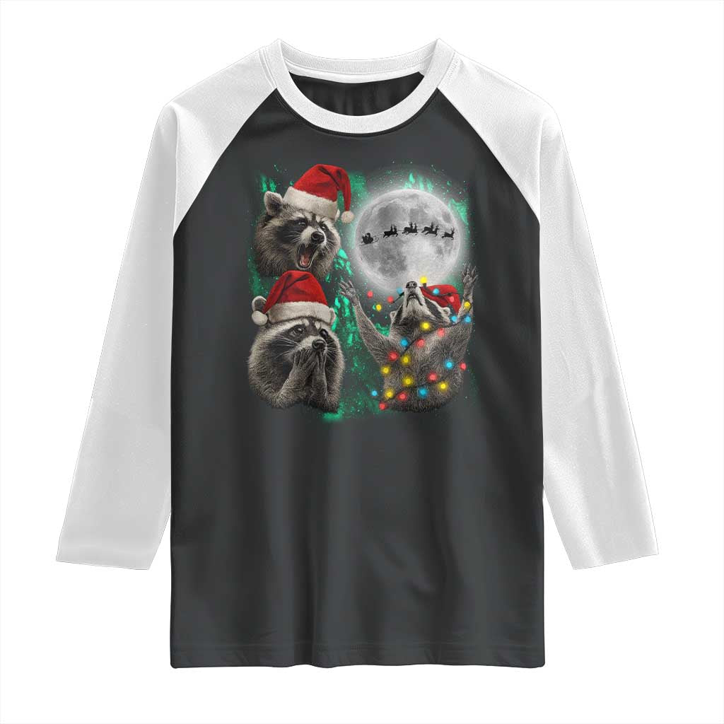 3 Raccoons Howling At Moon Christmas Raglan Shirt Funny Weird Cursed Meme - Wonder Print Shop