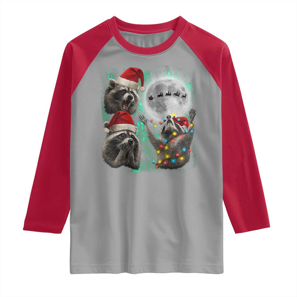 3 Raccoons Howling At Moon Christmas Raglan Shirt Funny Weird Cursed Meme - Wonder Print Shop