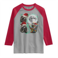 3 Raccoons Howling At Moon Christmas Raglan Shirt Funny Weird Cursed Meme - Wonder Print Shop