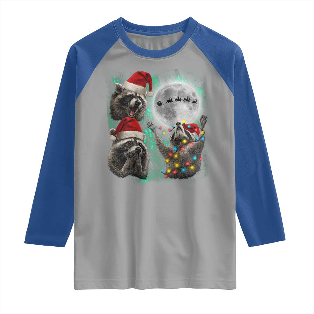 3 Raccoons Howling At Moon Christmas Raglan Shirt Funny Weird Cursed Meme - Wonder Print Shop