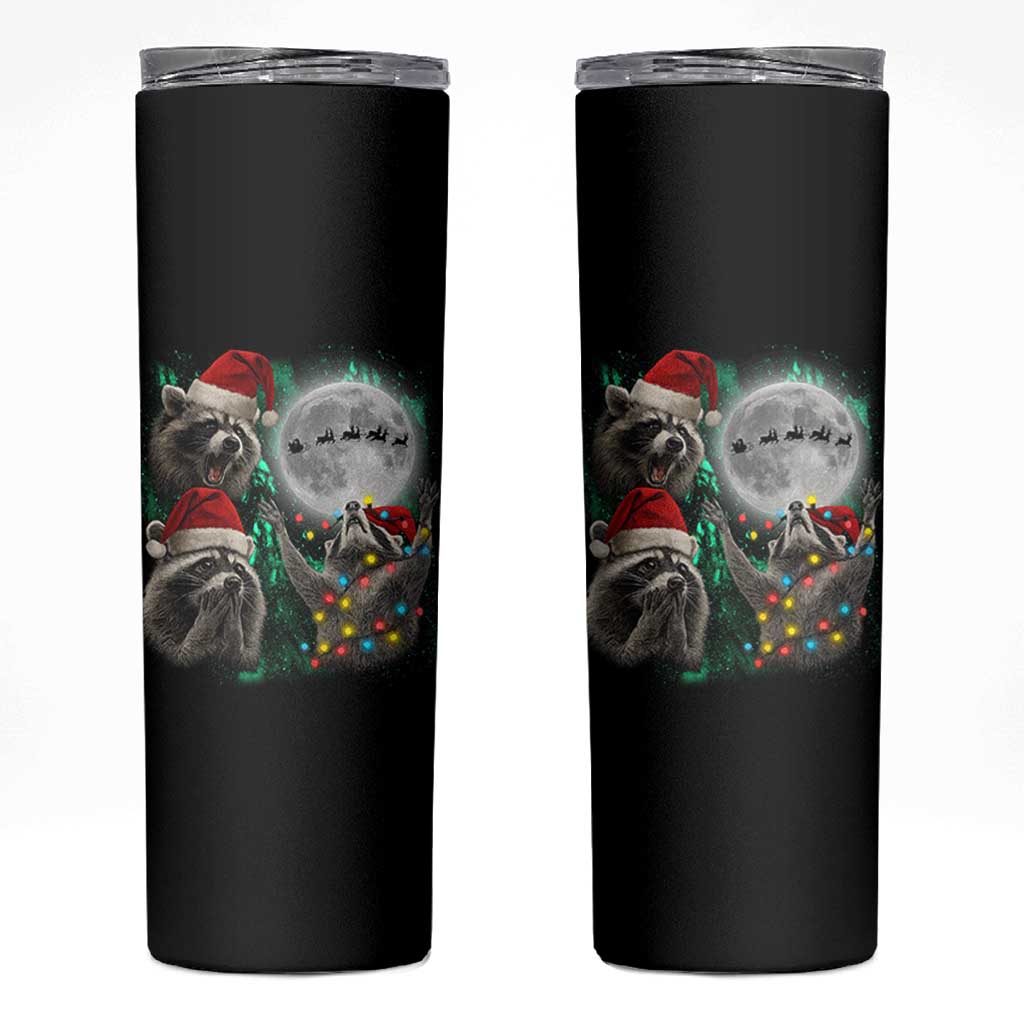 3 Raccoons Howling At Moon Christmas Skinny Tumbler Funny Weird Cursed Meme - Wonder Print Shop