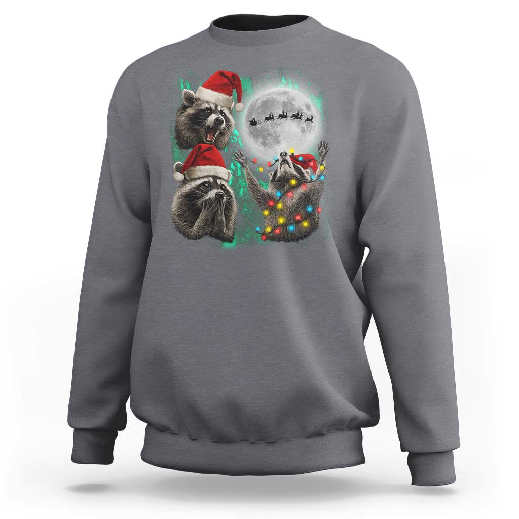 3 Raccoons Howling At Moon Christmas Sweatshirt Funny Weird Cursed Meme - Wonder Print Shop
