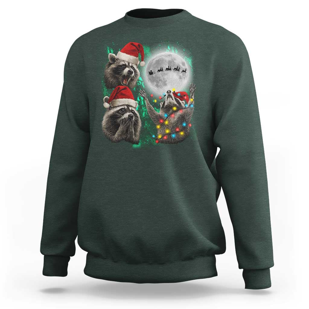 3 Raccoons Howling At Moon Christmas Sweatshirt Funny Weird Cursed Meme - Wonder Print Shop