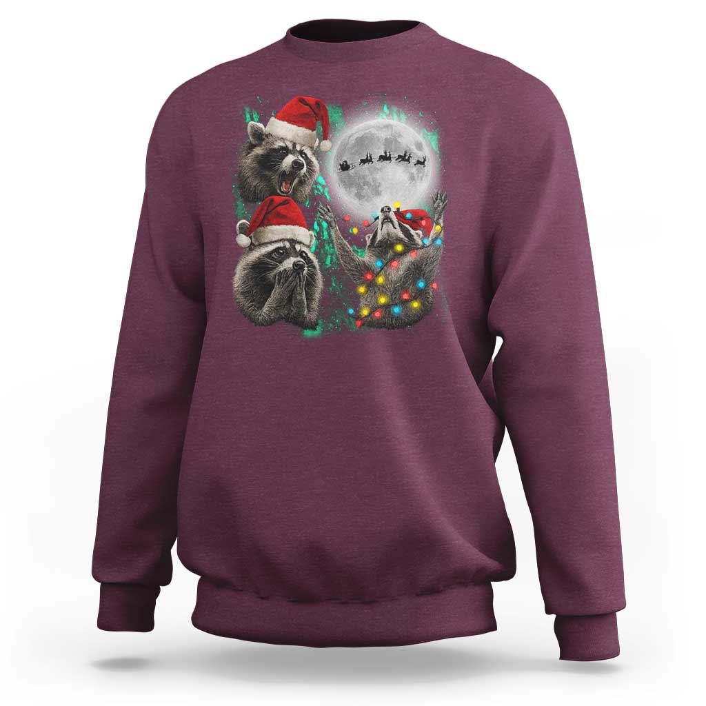 3 Raccoons Howling At Moon Christmas Sweatshirt Funny Weird Cursed Meme - Wonder Print Shop