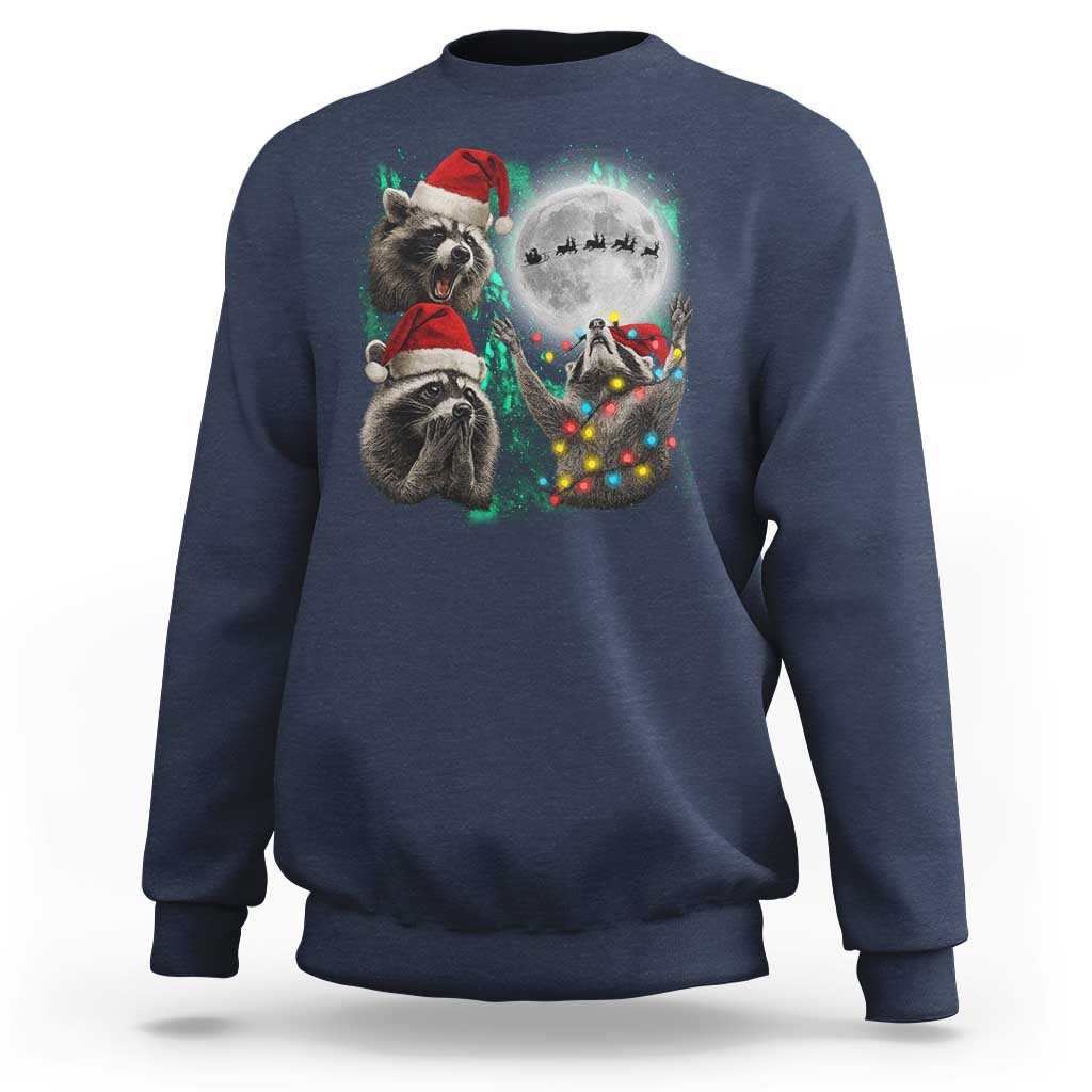 3 Raccoons Howling At Moon Christmas Sweatshirt Funny Weird Cursed Meme - Wonder Print Shop