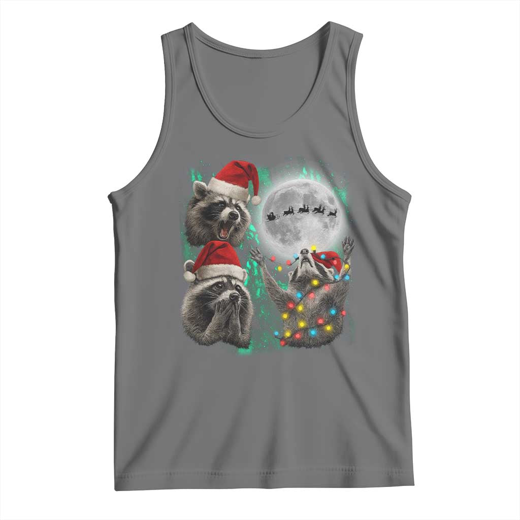 3 Raccoons Howling At Moon Christmas Tank Top Funny Weird Cursed Meme - Wonder Print Shop