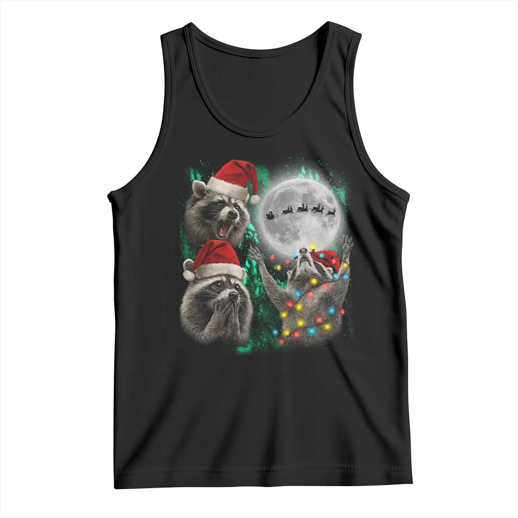 3 Raccoons Howling At Moon Christmas Tank Top Funny Weird Cursed Meme - Wonder Print Shop