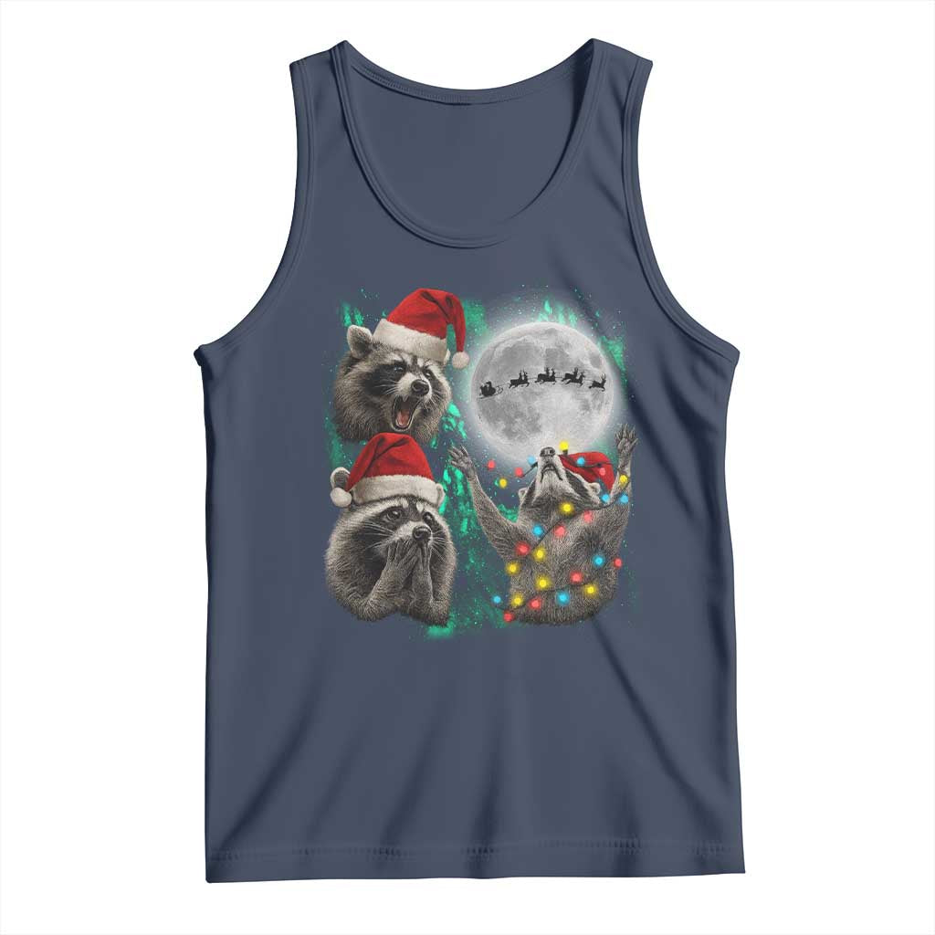 3 Raccoons Howling At Moon Christmas Tank Top Funny Weird Cursed Meme - Wonder Print Shop