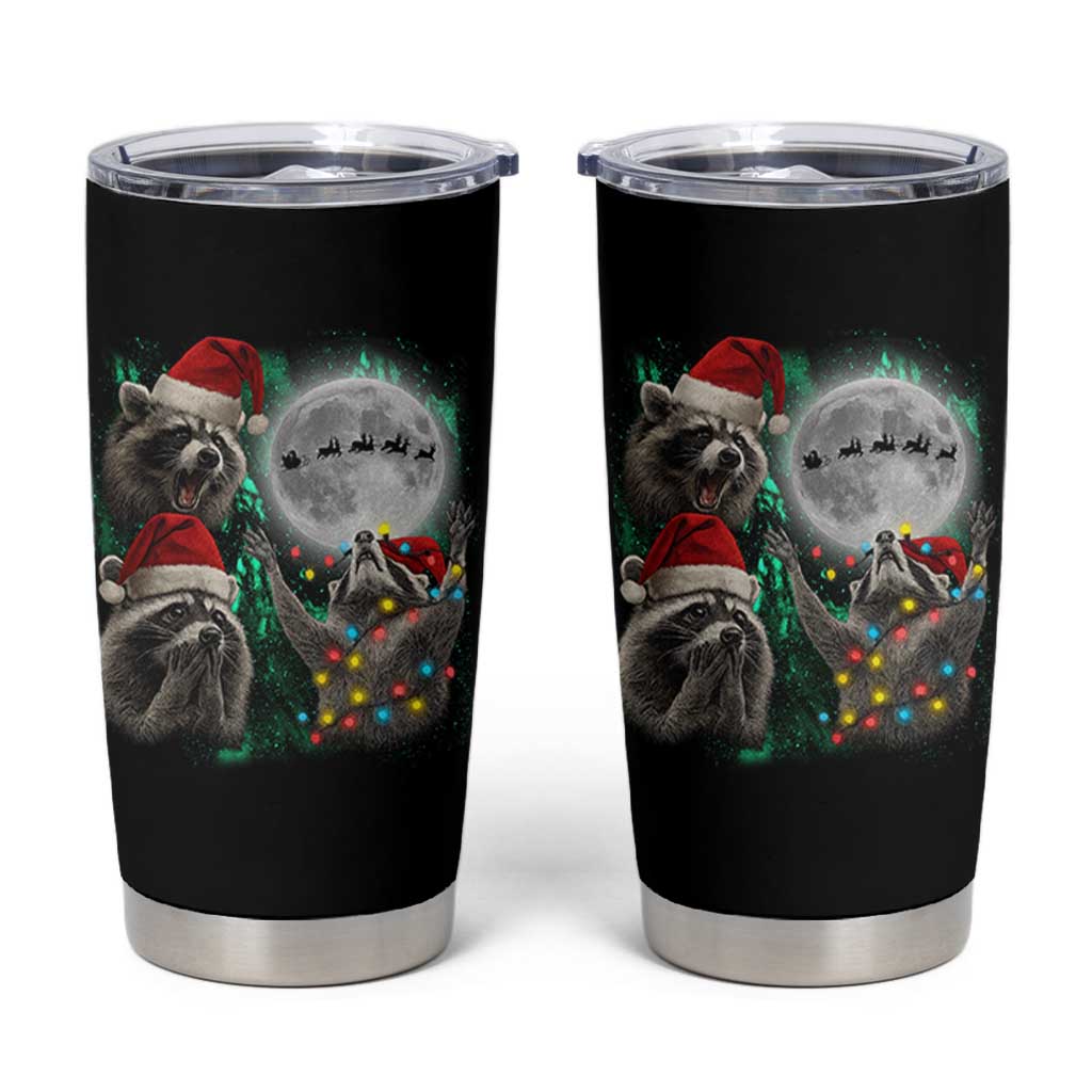 3 Raccoons Howling At Moon Christmas Tumbler Cup Funny Weird Cursed Meme - Wonder Print Shop