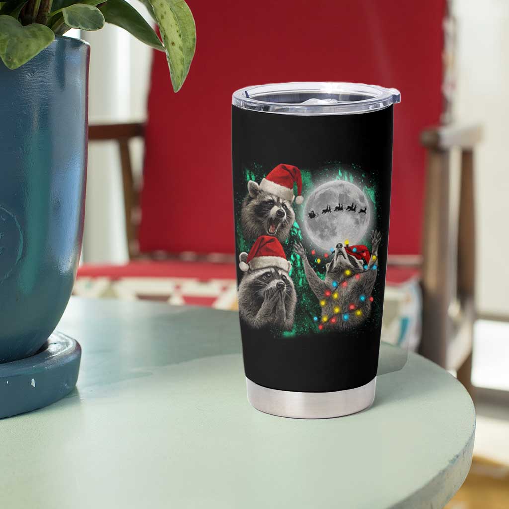 3 Raccoons Howling At Moon Christmas Tumbler Cup Funny Weird Cursed Meme - Wonder Print Shop