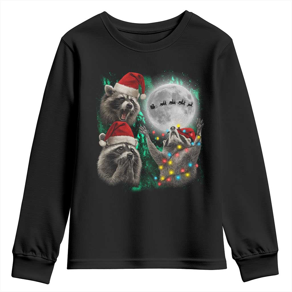 3 Raccoons Howling At Moon Christmas Youth Sweatshirt Funny Weird Cursed Meme - Wonder Print Shop