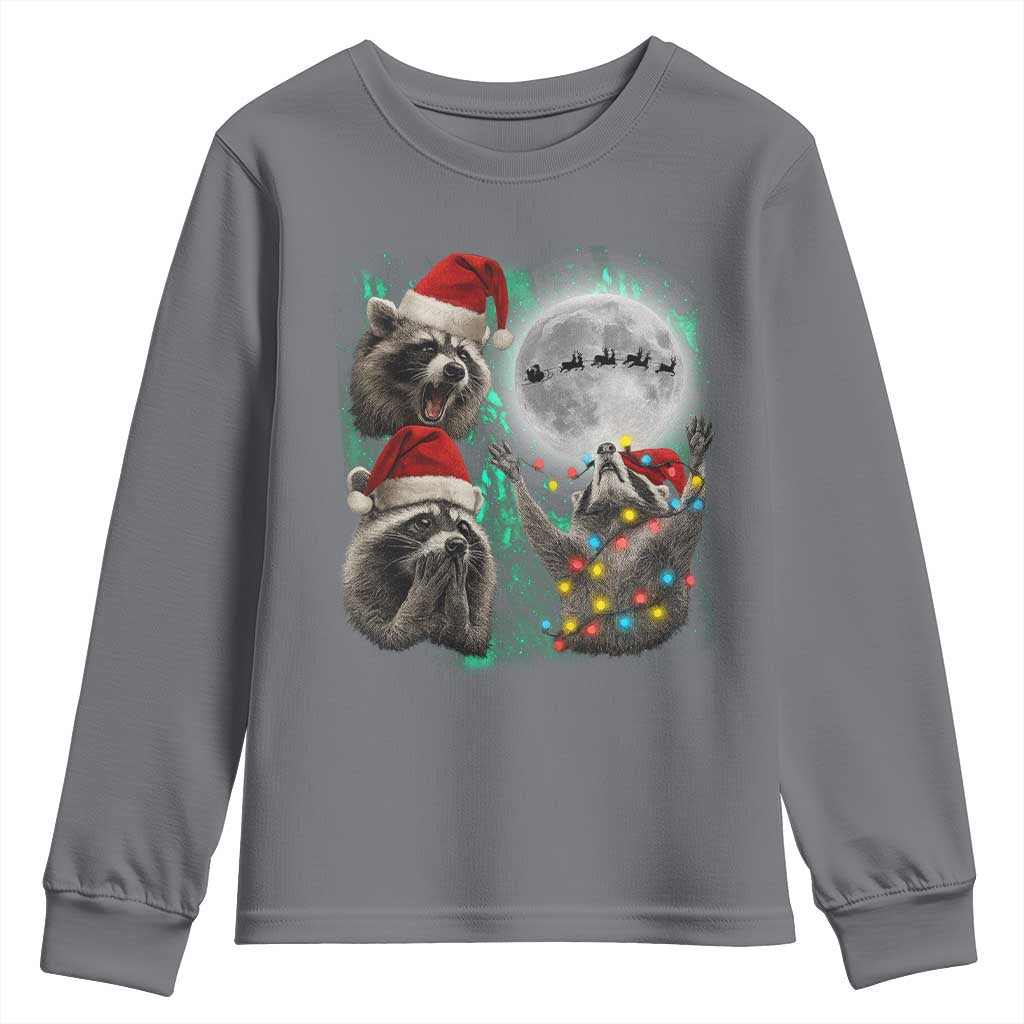 3 Raccoons Howling At Moon Christmas Youth Sweatshirt Funny Weird Cursed Meme - Wonder Print Shop