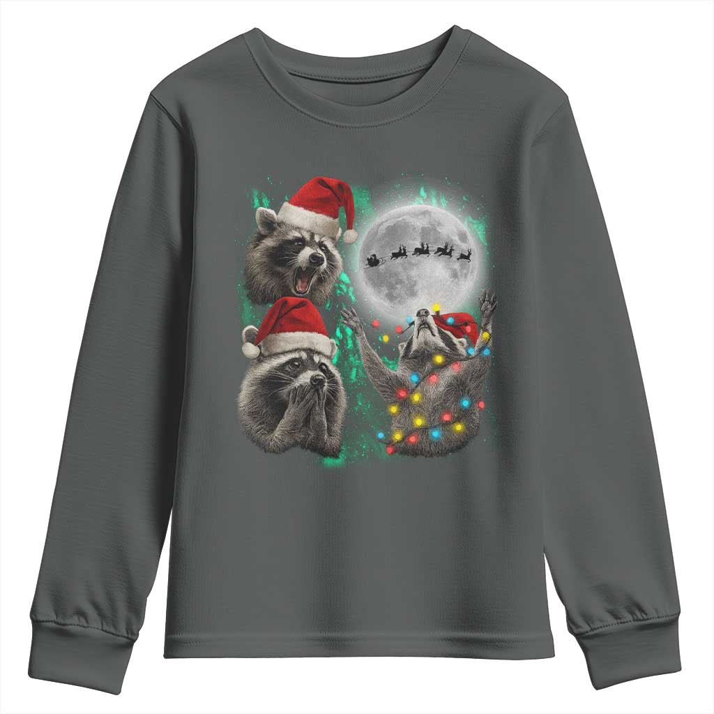3 Raccoons Howling At Moon Christmas Youth Sweatshirt Funny Weird Cursed Meme - Wonder Print Shop